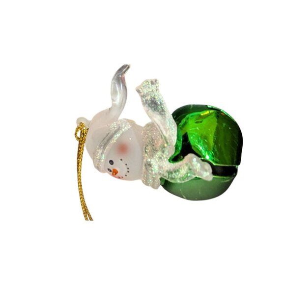 Jingle Buddies Green Snowman Bell Ornament Festive Holiday Decor 3” Hanging - Picture 2 of 5